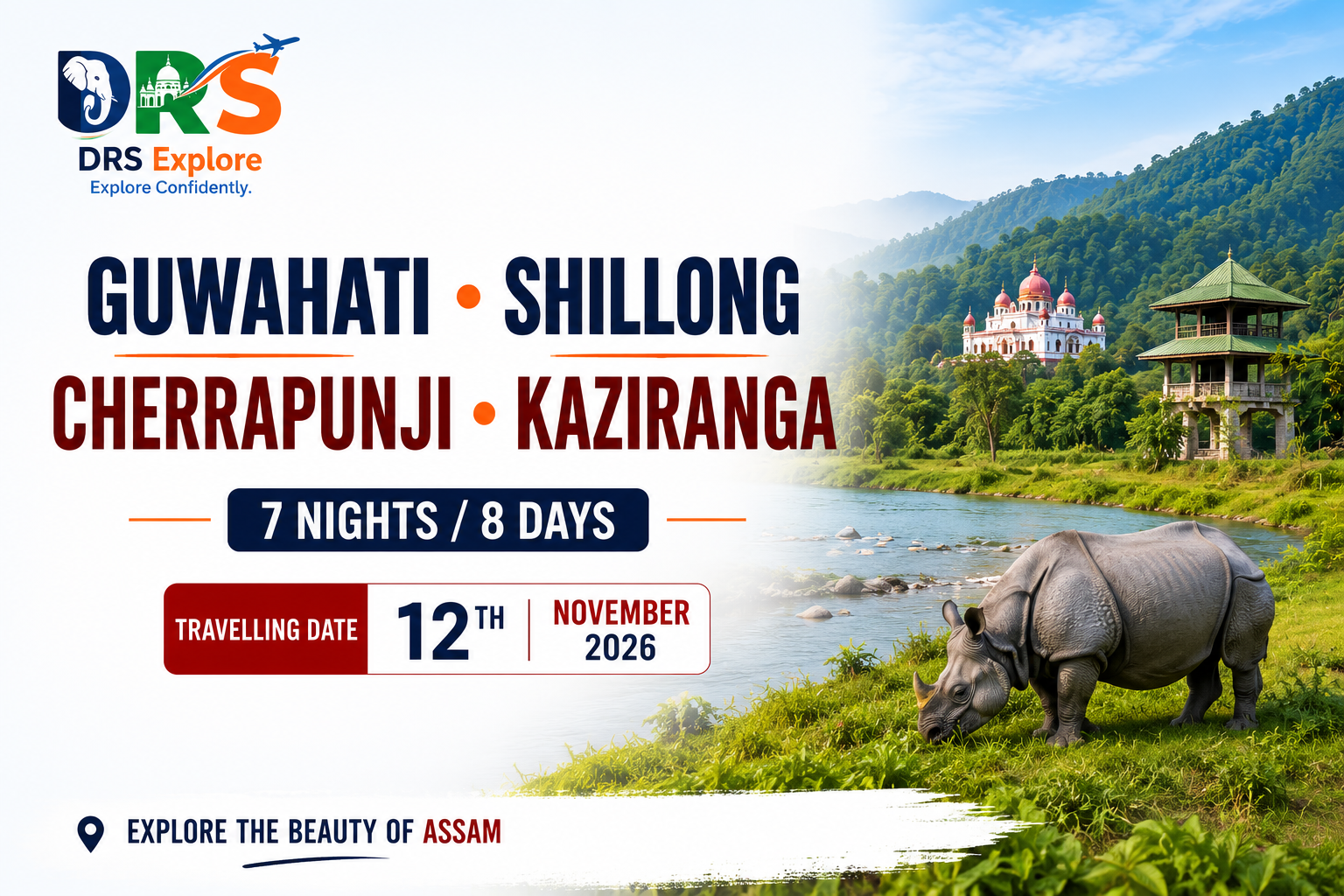 Guwahati – Shillong – Cherrapunji – Kaziranga Group Tour | 7 Nights / 8 Days